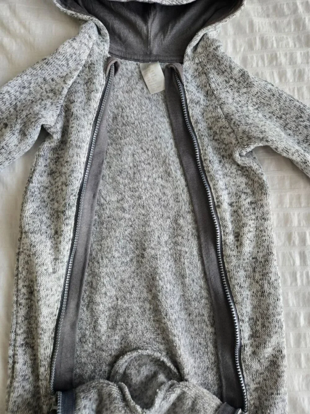 H&M Baby Fleece Hooded Bunting Suit Gray Heather 2-4 Months Full Zip One Piece